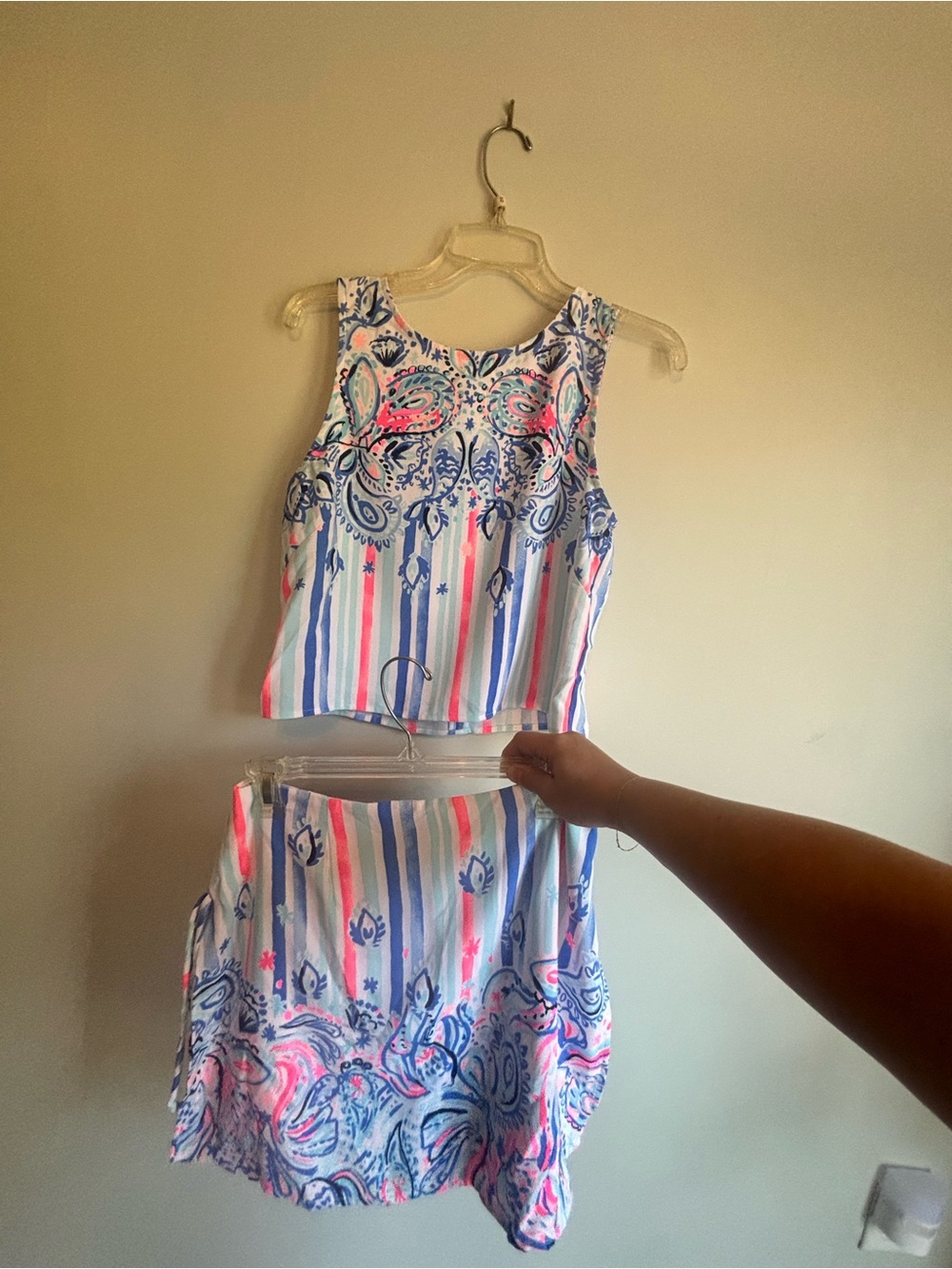 Women’s Two-Piece Printed Tank and Skort Set - Blue & Pink